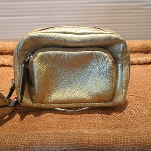 Banana Republic Leather Gold Metallic Wristlet. Mini Size. Wristlet is Removable